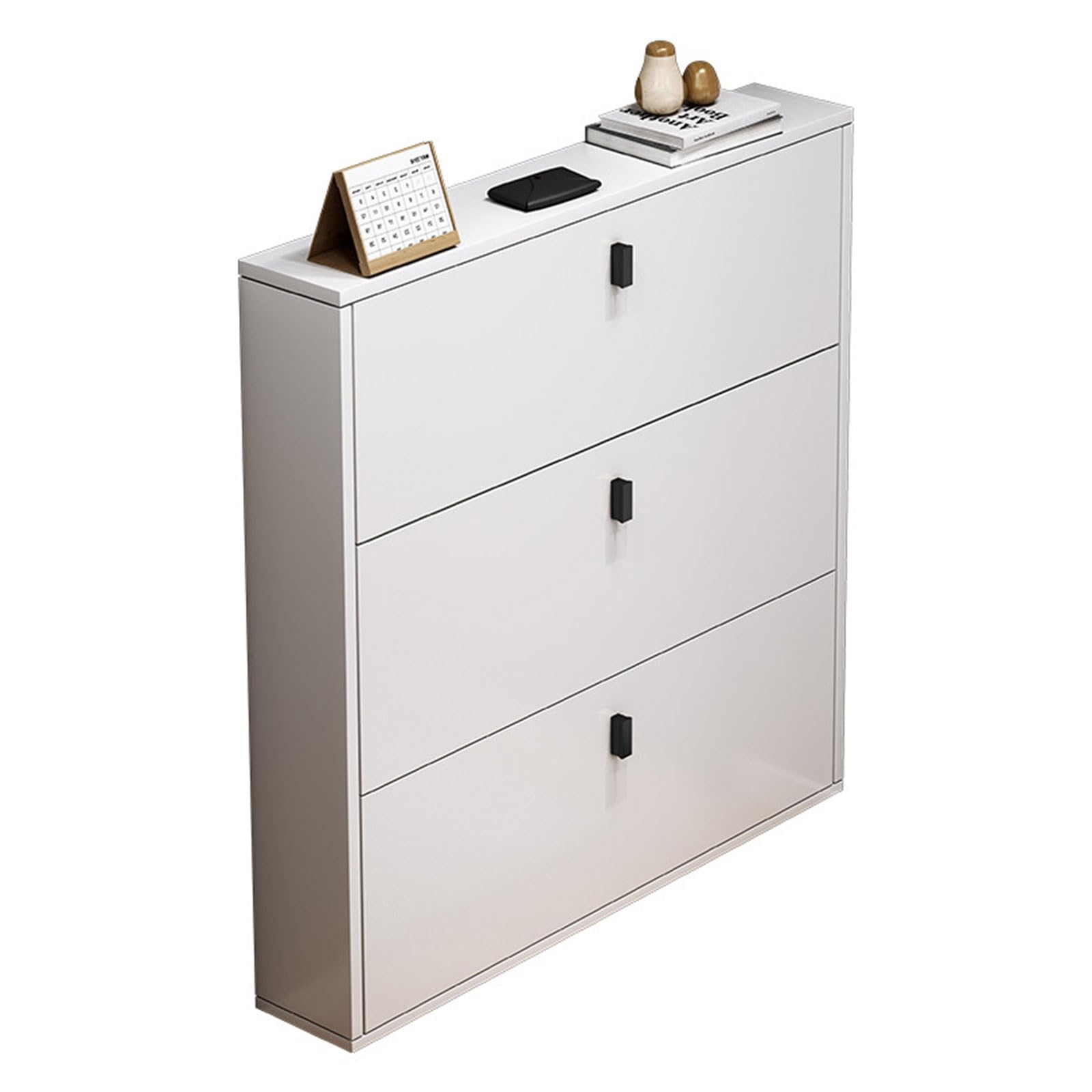 MMOU Slimline Entryway Shoe Cabinet with 3 Folding Drawers 15cm Thick Space Saving Shoe Storage White for Entryway, Hallway, Living Room (Size : 100 x 15 x 109cm) Home & Kitchen