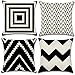 Soleebee Lot de 4- Taies d'oreiller Polyester Lin Jeter Taies d'oreiller Housse de Coussin de Voiture pour canapé-lit décor de la Maison Ensemble, 45 x 45 cm (Géométrique Noir et Beige)