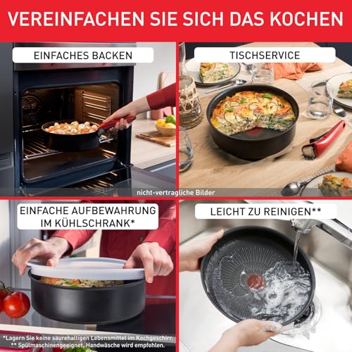 Tefal Ingenio Easy On 3-teiliges Pfannenset abnehmbarer Griff, 24/28 cm, stapelbar, platzsparend, Pfannen mit Antihaftversiegelung, einfache Handhabung und Reinigung, L15993 4