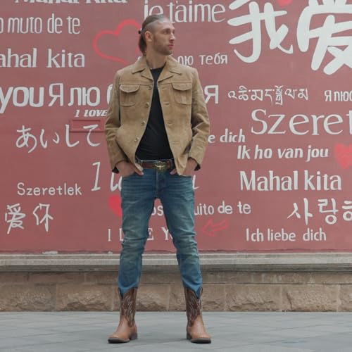 iuv cowboy boots for men western ostrich wide durable fashionable embroidered pull on slip resistant assorted colors boots