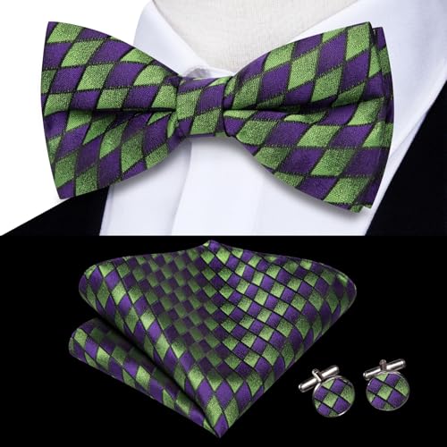 Image of Dubulle Mens Paisley Striped Bowtie Set Pre-tied Bowtie for Men and Pocket Square Set Wedding Business