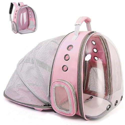 ZHUIYIWIN Zaino per Cani Gatti, Grande Porta Animali Espandibile, Zaino a capsula spaziale per animali domestici, con 9 ingressi Zaino Traspirante Porta Cuccioli Pieghevole (Rosa, Indietro Espandi)
