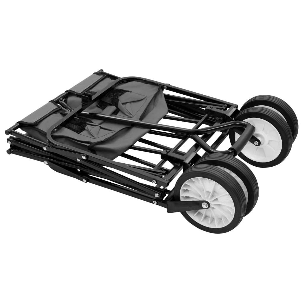 Carrello pieghevole in acciaio con portata di 75 kg, ruote anteriori girevoli a 360° e maniglia imbottita per un facile trasporto di carichi in giardino o in casa.