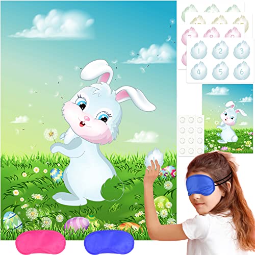NEBURORA Pin The Tail on The Bunny with 24Pcs Bunny Tails Happy Easter Party Game for Kids Party Decoration Supplies