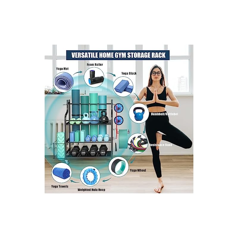ZACHVO Dumbbell Rack - Home Gym Storage Weight Rack 360° Wheels, Equipment Storage Space-Saving Fitness Organiser for Kettlebells Yoga Blocks, 8 Hooks - Image 5