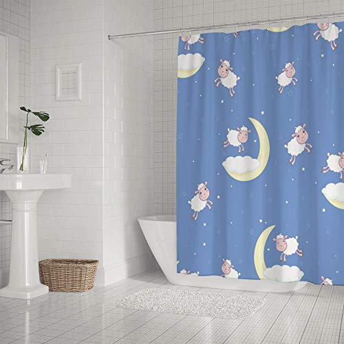 Rideau de douche lavable en machine polyester bleu lune imperméable 183x183cm