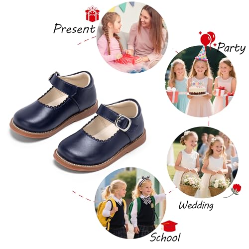 Image of PHIRAMIN Toddler Girl Mary Jane Student Oxford Shoes-Little Girl School Uniform Shoes for Wedding Party