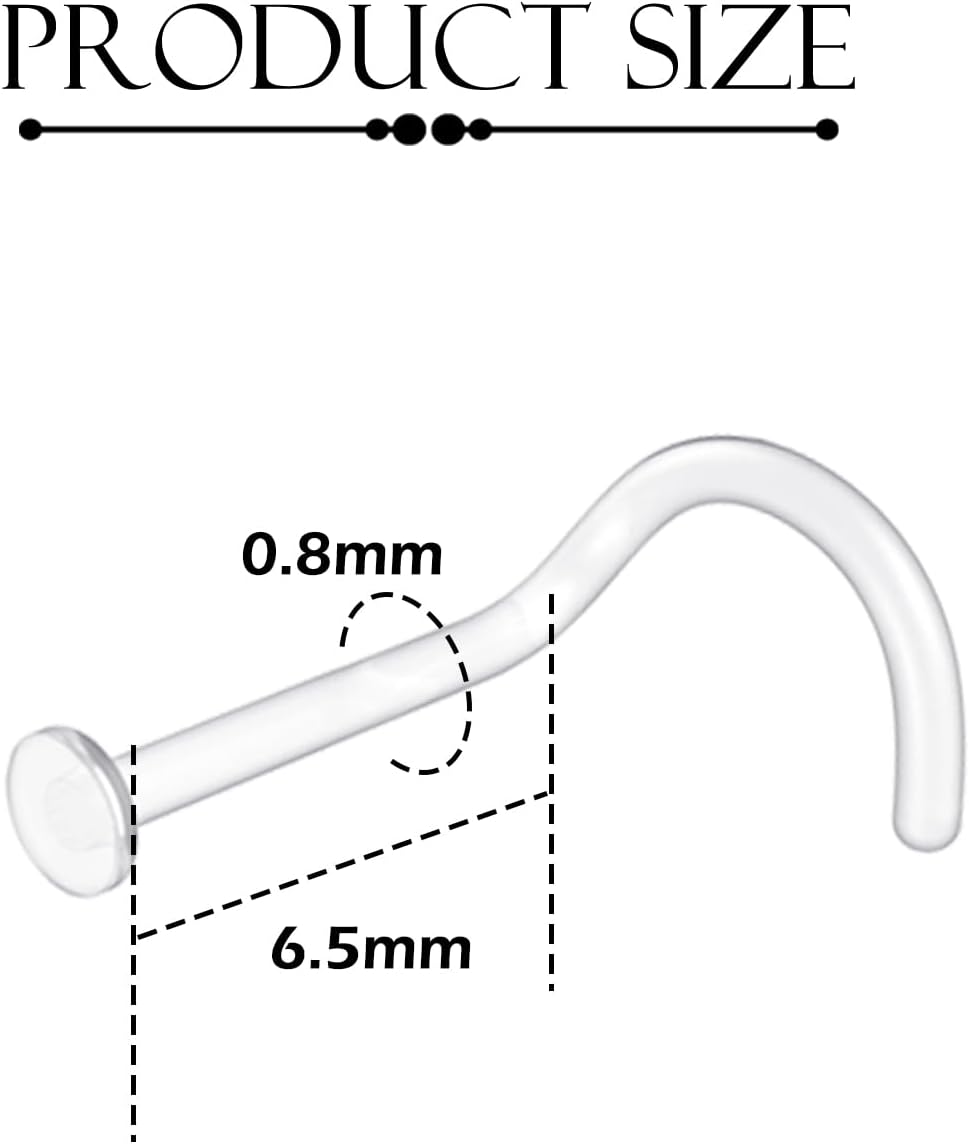 AceFun Clear Nose Stud L Shape 18G Plastic Nose Studs hide piercing for school Work Daily plastic Corkscrew invisible Nose Stud Piercing Retainers flat back Bioflex Nose studs for women men Flat Top