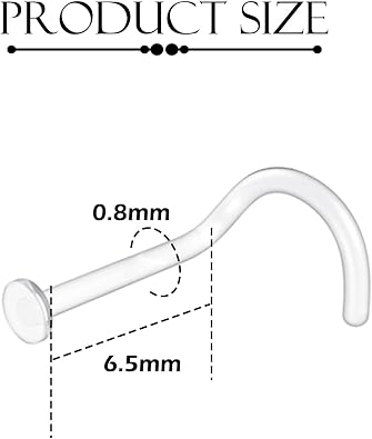 AceFun Clear Nose Stud L Shape 18G Plastic Nose Studs hide piercing for school Work Daily plastic Corkscrew invisible Nose Stud Piercing Retainers flat back Bioflex Nose studs for women men Flat Top