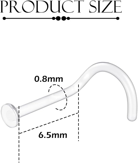 AceFun Clear Nose Stud L Shape 18G Plastic Nose Studs hide piercing for school Work Daily plastic Corkscrew invisible Nose Stud Piercing Retainers flat back Bioflex Nose studs for women men Flat Top