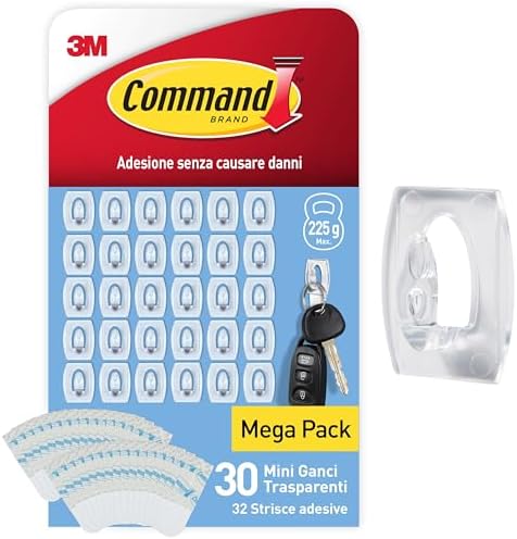 
Command Mini Ganci Adesivi Trasparenti - Tenuta 225g, Senza Forare e Senza Residui