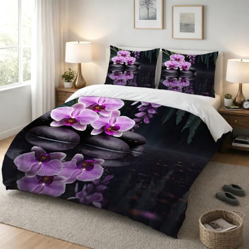 Housse de Couette 140x200 Étang Gris Douce Parure de Lit Microfibre avec Fermeture Éclair