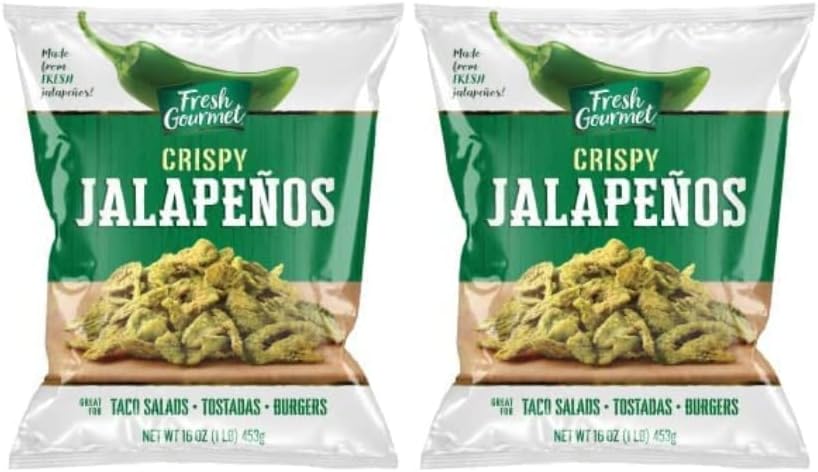Fresh Gourmet Crispy Lightly Salted Jalapenos Crunchy Snack and Salad Topper 16 Ounce (Pack of 2)