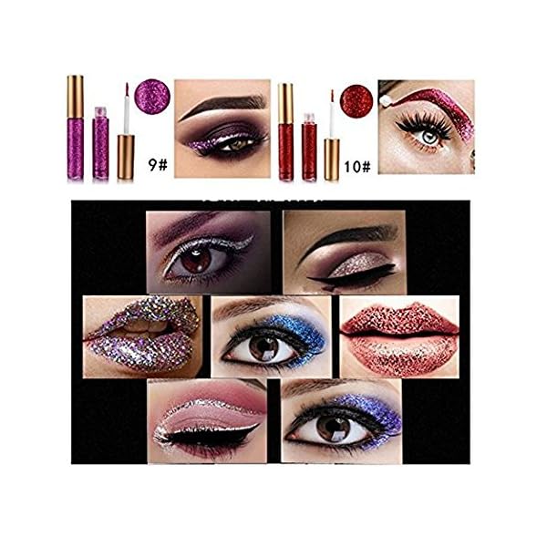 10 Colors Liquid Glitter Eyeliner Metallic Shimmer Glitter Eyeshadow Pigment Eyebrown Shimmer Waterproof Face Lips Art for Party Festival Makeup