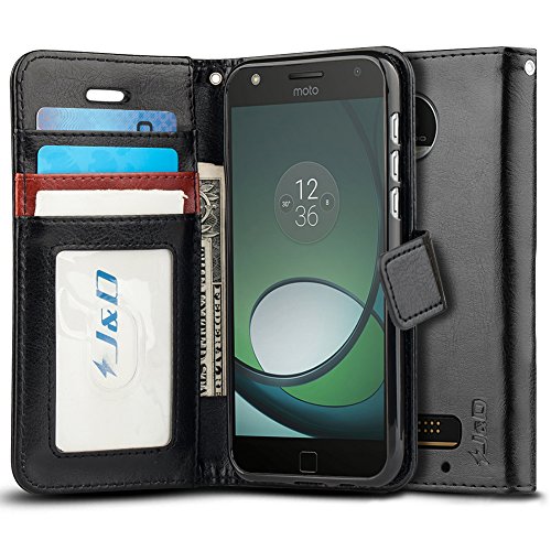 J&D Case Compatible for Moto Z Play Droid Case, Wallet Stand Slim Fit Heavy Duty Protective Shockproof Flip Wallet Case for Motorola Moto Z Play Droid Wallet, Not for Moto Z2 Play/Z3 Play Black