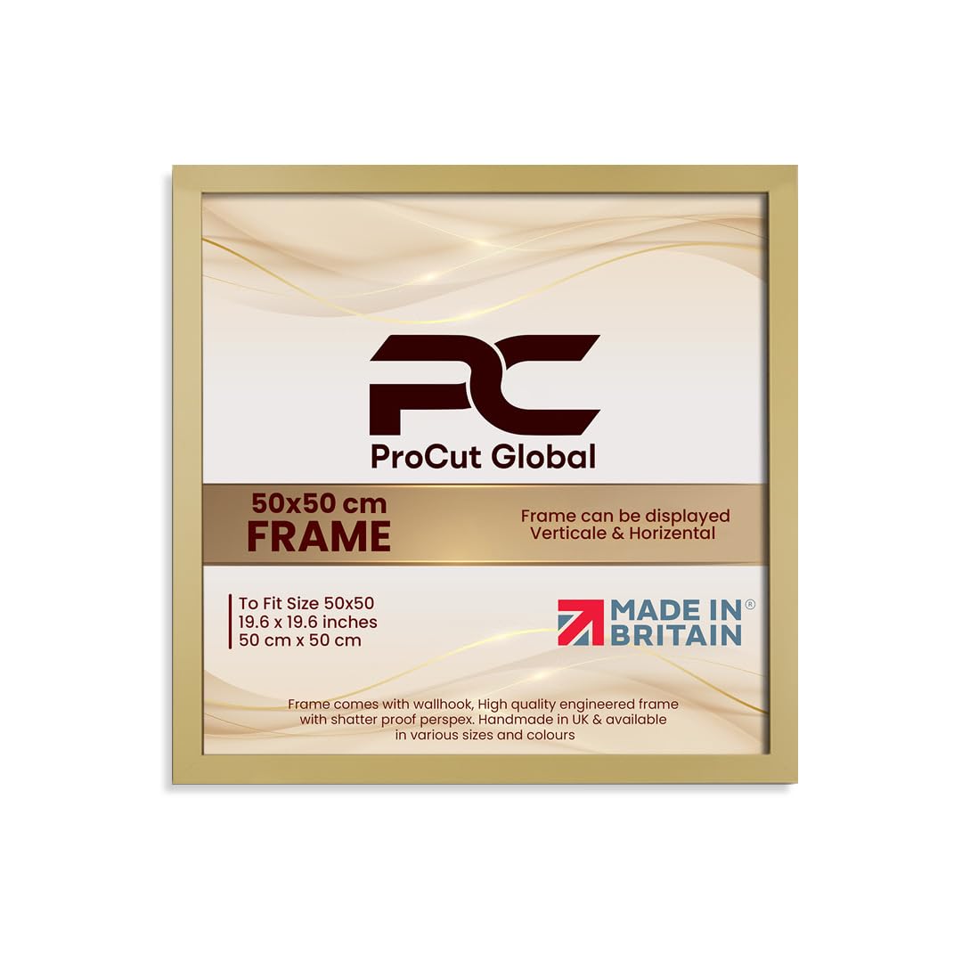 Procut Global 50X50CM Mustard Yellow Picture Frames - Modern Wooden Photo Frame with Shatterproof Perspex for Wall or Tabletop - Perfect for Posters, Certificates, Prints - Sizes & Colors Available