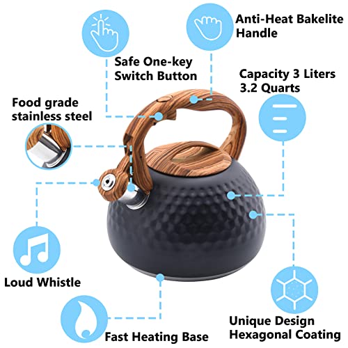 Foedo Tea Kettle, 3.2 Qt Stainless Steel Whistling Tea Kettle For Stove Top, Food Grade Teapot With Wood Pattern Handle For Coffee, Tea, Milk Etc, Gas Electric Applicable  thumb #4