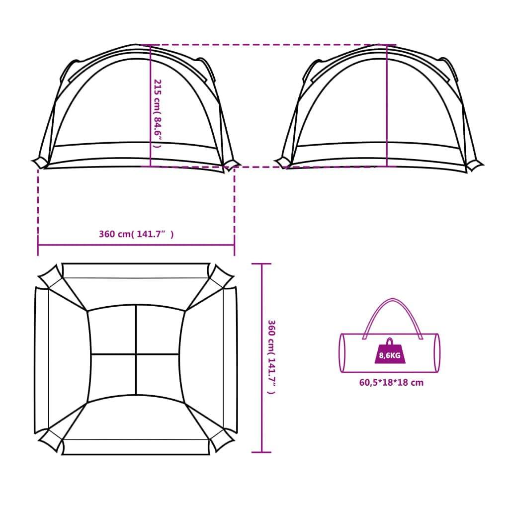 LAPOOH Namiot imprezowy biały 360 x 360 x 215 cm 185T tafta, wodoodporny namiot ogrodowy anty-UV, schronienie imprezowe, meble ogrodowe i akcesoria-94368