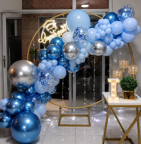 Image of Metallic Blue White Balloons, 60 Packs 12 Inch Royal Blue Baby Blue Confetti Balloons for Boy Baby Shower Birthday Graduation Wedding Bridal Shower Baptism Party Decoration