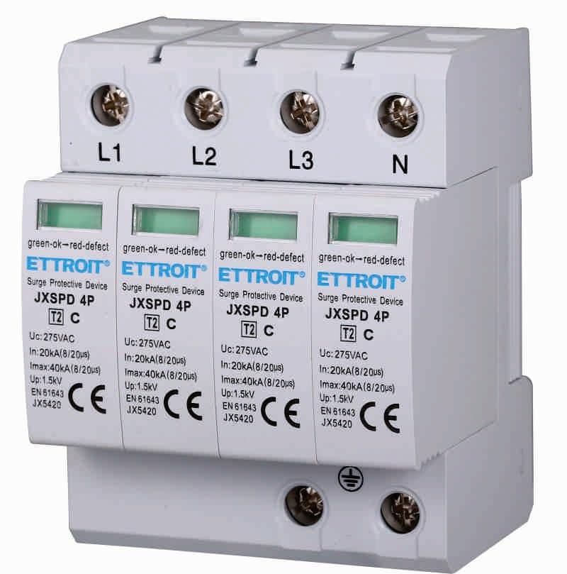Scaricatore Di Sovratensione 220V Tipo 2, 4P T2 C 275V 20KA da 4 Poli, Occupa 4 Moduli DIN, Protegge Impianti Da Fulmini e Picchi Di Tensione