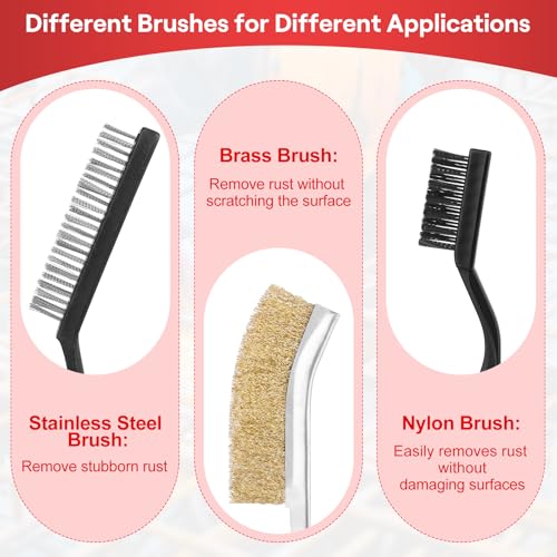 7 Stück Drahtbürste Set, Stahlbürste mit Messingbürste Grill, Edelstahlbürste und Nylonbürste, Metallbürste für Holz, Bohrer, Reinigung Schweißschlacke, Rostentfernung, Drahtbürsten Set