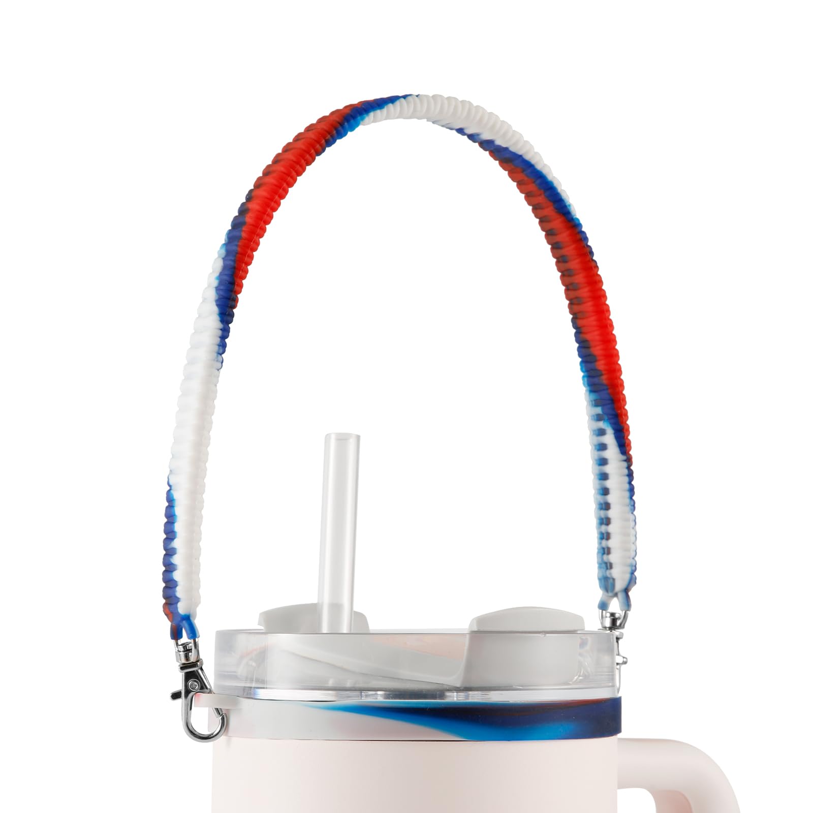 PEUTIER Water Bottle Handle Attachment for Stanley, Silicone Water Bottle Strap Portable Water Bottle Sling, Accessories for Most 8-40oz Cups (Red, White, Blue)