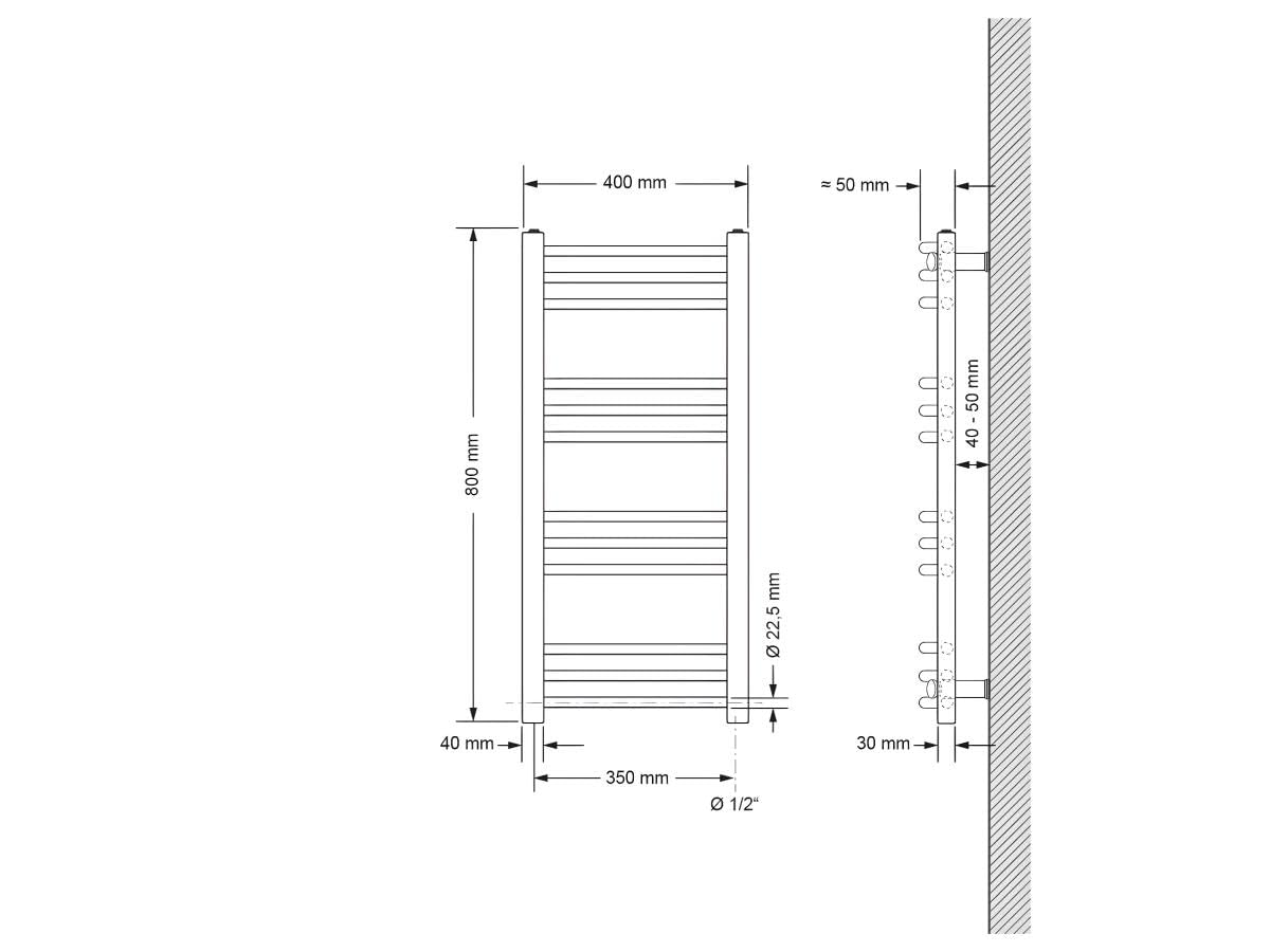 ECD Germany Radiateur Porte Serviettes Mural Radiateur Sèche-Serviettes coudé 400 x 800 mm Chrome électrique 600W