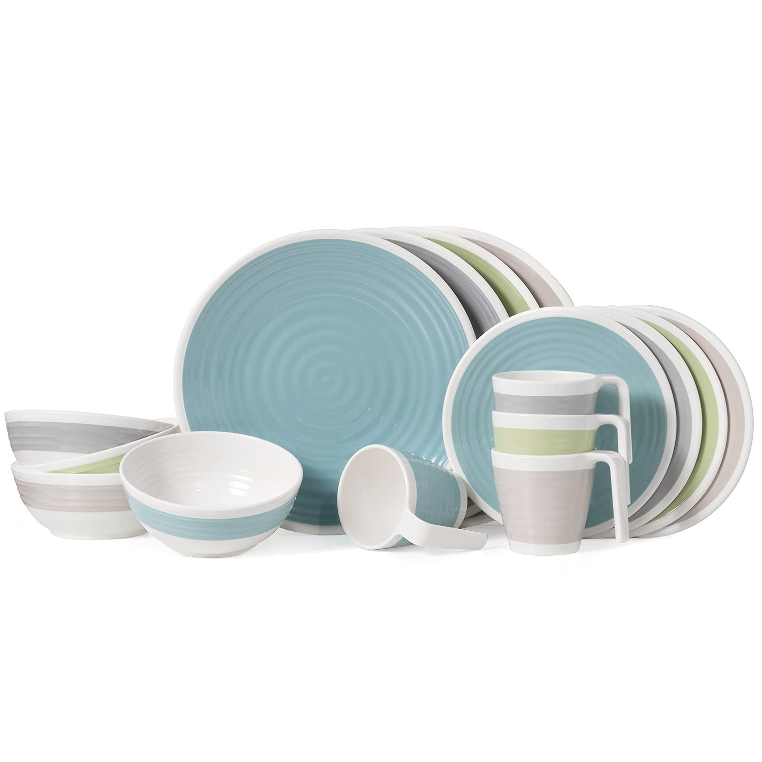 Vajilla de melamina para camping, 4 personas, armonía, 16 piezas + 4 vasos de agua, vajilla de pícnic, barbacoa