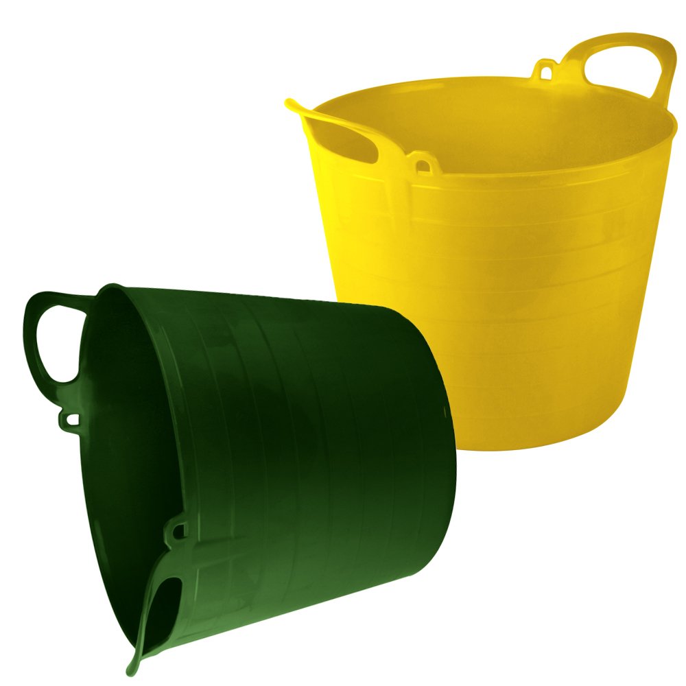 The Chemical Hut 2 Pack Of 26 Litre Extra Strong Yellow And Green Flexi Tubs/Storage/Builders/Garden Buckets.