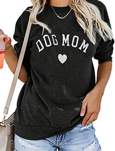 Dog Mom Sweatshirt Women Funny Dog Mama Cute Pullover Shirt Dog Lover Letter Print Long Sleeve Top (XL, Black)