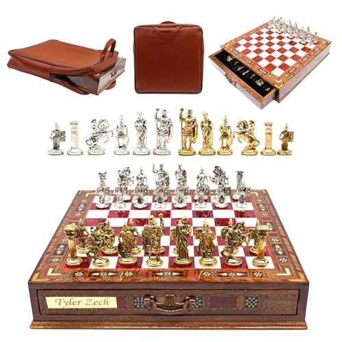 Juego de ajedrez de madera con almacenamiento, juego de ajedrez hecho a mano, tablero de ajedrez premium, juegos de ajedrez para adultos, juego de ajedrez medieval, rojo