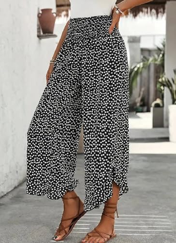 Women's Polka Dot Flowy Wide Leg Pants 2025 Summer Elastic Waist Cropped Trouser Pants Lounge Business Beach Outfits3