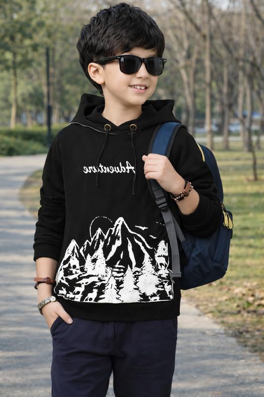 Image of Kids Boys & Girls Cotton Hooded Neck Full Sleeves Printed T-Shirt|Trendy Adventure Edition T Shirts for Kids