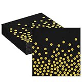 Servietten Schwarz Gold, 50 Stück infolody Papierservietten für Weihnachten Party Geburtstag Hochzeit Feiertagsfeier Partydeko Papier Biologisch Abbauba Napkins(Schwarz GoldDots)