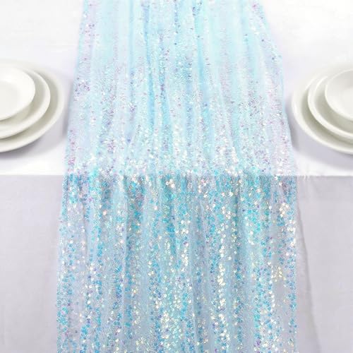 Fsahiuf Glitzernder Pailletten-Tischläufer, Meerjungfrau Geburtstag Deko Schimmernd, Festliche Tischdekoration,Geeignet für Partydekorationen, Hochzeiten, Geburtstage,30*275cm