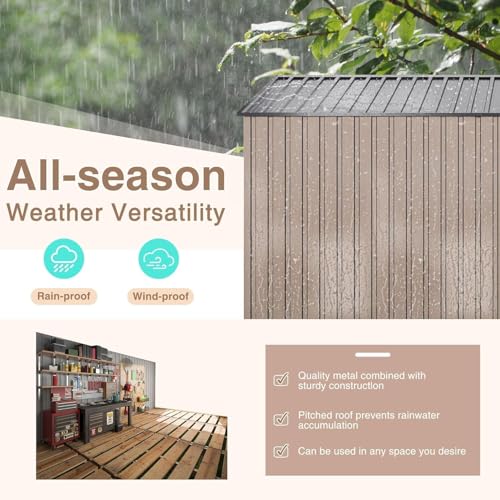 Image of AirWire 10x14 FT Outdoor Storage Shed, Large Garden Shed with Updated Frame Structure and Lockable Doors, Metal Tool Sheds for Backyard Garden Patio Lawn, Brown