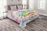 Ambesonne Thanksgiving Bedspread Set, Tropical Hippie Turkey Love Lettering Sunshine Hearts Beachy 60s Peace Vintage, 3 Piece Decorative Bedding Coverlet and 2 Pillow Shams, Queen Size, Multicolor