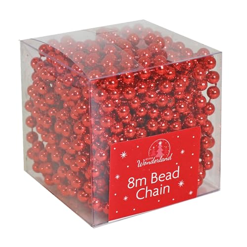 Christmas Luxury Bead Chain Garland Decoration Xmas Tree Hanging Ornaments (Red)