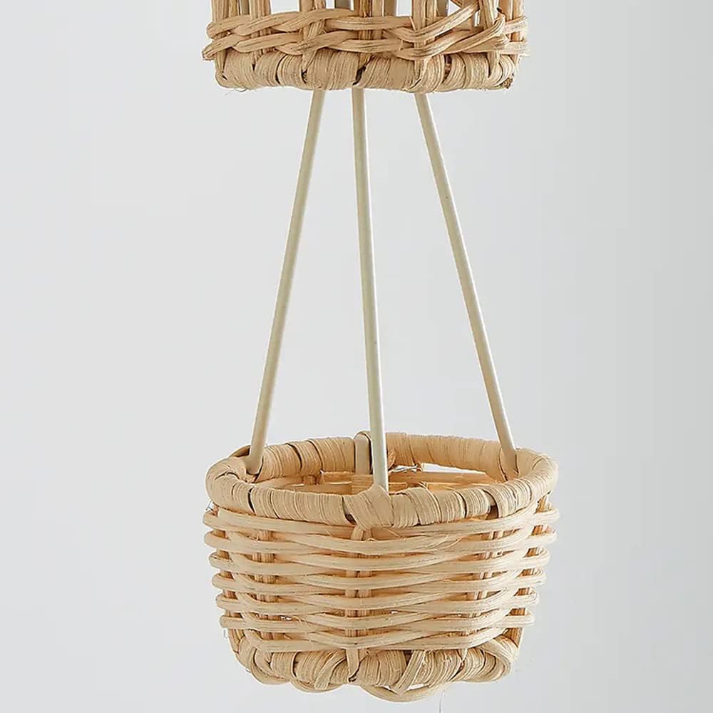 Lampadario in Legno Boho per cameretta dei Bambini, Lampada a Sospensione a Forma di Mongolfiera, Lampada in Rattan Naturale, Lampada a Sospensione in Vimini di bambù, Lampada da s