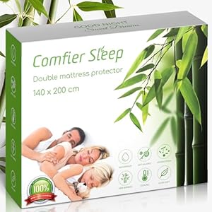 EU Double Mattress Protector 140x200 cm – Fitted Sheet 100% Bamboo – Soft Breathable Cover – Waterproof Mattress Protector Double Size Bed 140x200 cm