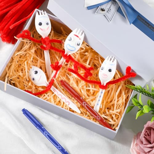 relaxgiant 50 set fork craft kit diy disposable creativity sporks red pipe cleaners self adhesive wiggle googly eyes make your own craft kit