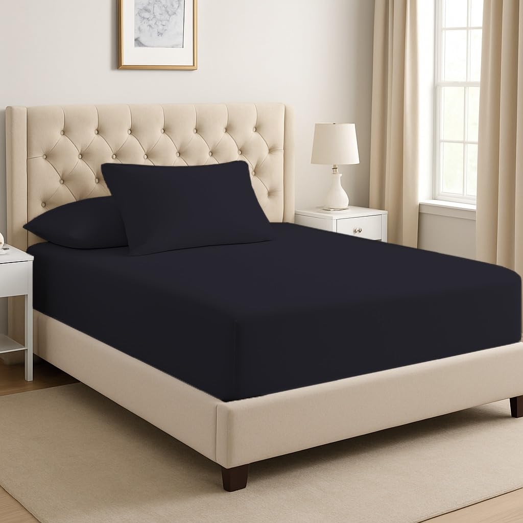 Dreema Black Novexa Super King Fitted Sheet - 400 Thread Count 100% Egyptian Cotton, 25Cm Deep Pocket - Soft, Breathable & Hotel Quality (Super King )