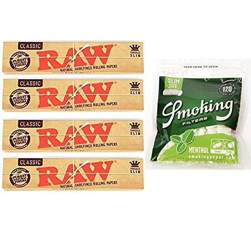 OutonTrip RAW Classic Rolling Paper with SMOKING Menthol Cotton Tips - Set of 5