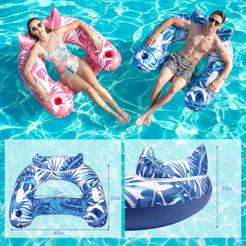 Korlon Inflatable Pool Floats, 2 Pack Adult Pool Float Chair with Cup Holders & Handles - image 4