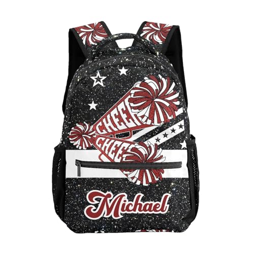 Daypack for Boys Girls Custom Cheerleader Red Maroon Black Glitter Print Student Backpack Teens College Bookbag Personalized Name Bag Gifts