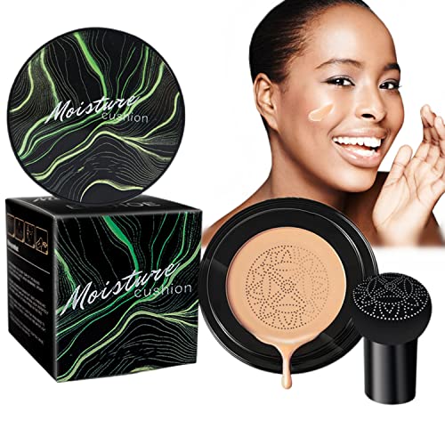 Mushroom Head Air Cushion CC Cream, BB Cream Foundation CC Cream Moisturizing Concealer, Bright Makeup Base Long Lasting with Mushroom Makeup Sponge, Even Skin Tone for All Skin Types, Medium Deep