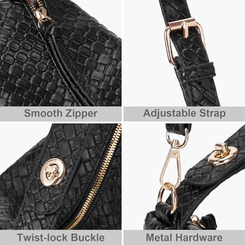 Image of Lushandy Woven Purses for Women, Leather Woven Crossbody Bag Slouchy Hobo Bag Chic Tote Purse Trendy Satchel Shoulder Handbag