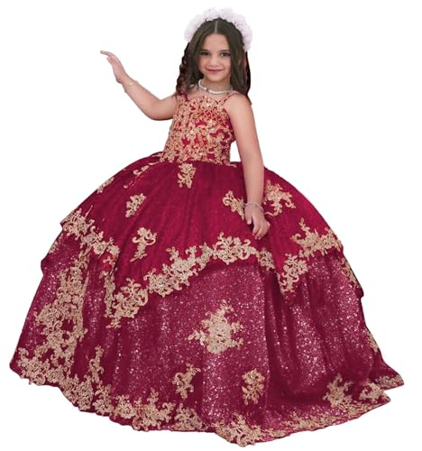 Sparkly Lace Flower Girl Dresses for Wedding Ruffle Vestidos para Niñas Applique First Communion Dresses