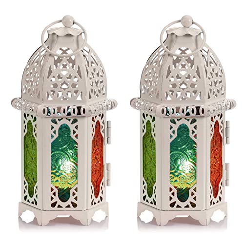 Nuptio Lanterne À Bougie De Style Marocain, 2 Pièces - Porte-Bougie Chauffe-Plat De Petite Taille avec des Panneaux De Verre Idéal pour La Terrasse, L'intérieur L'extérieur