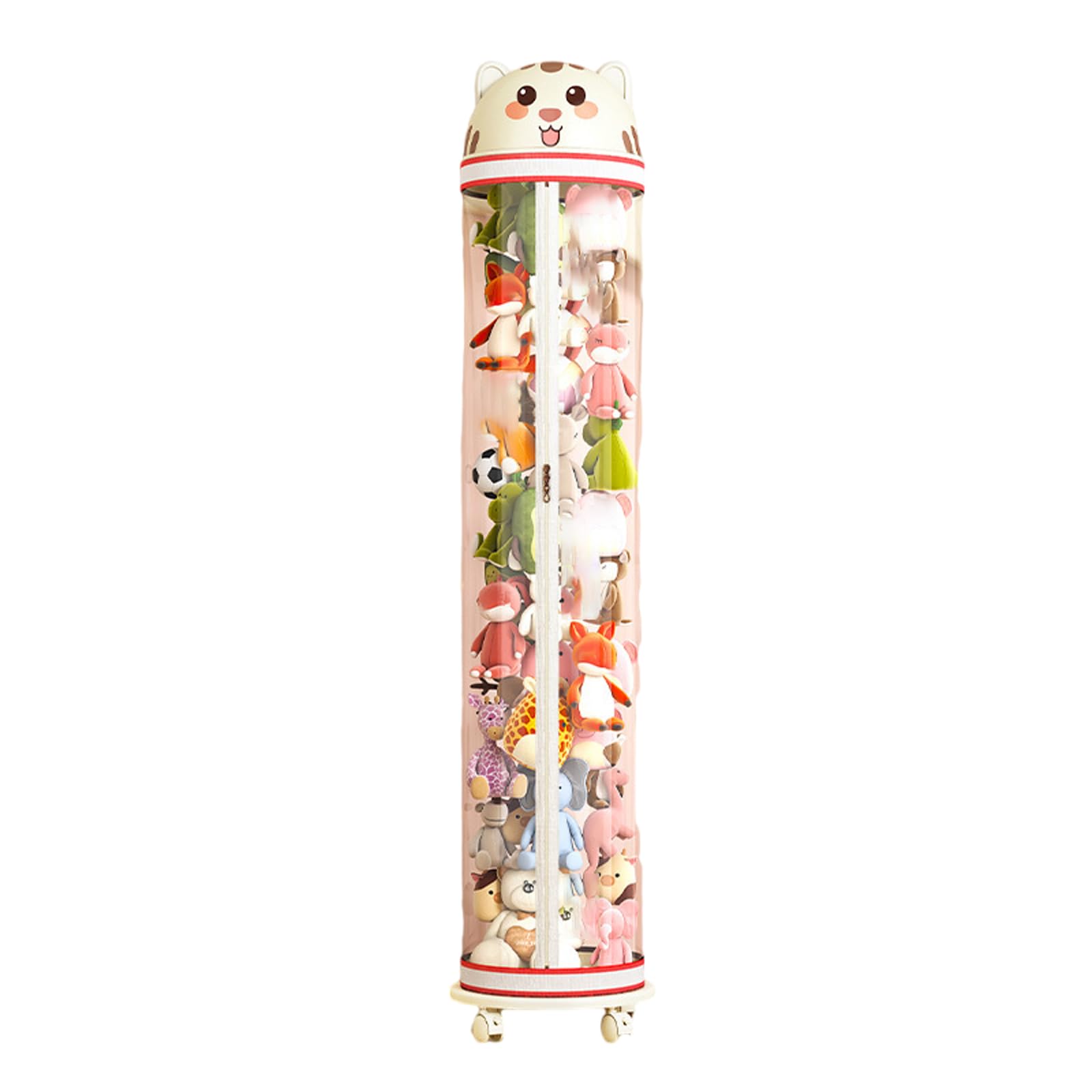 BCJMKDX Toy storage, Stuffed Animal Storage Tube With Zippers,Transparent(Beige With Wheels,165cm)